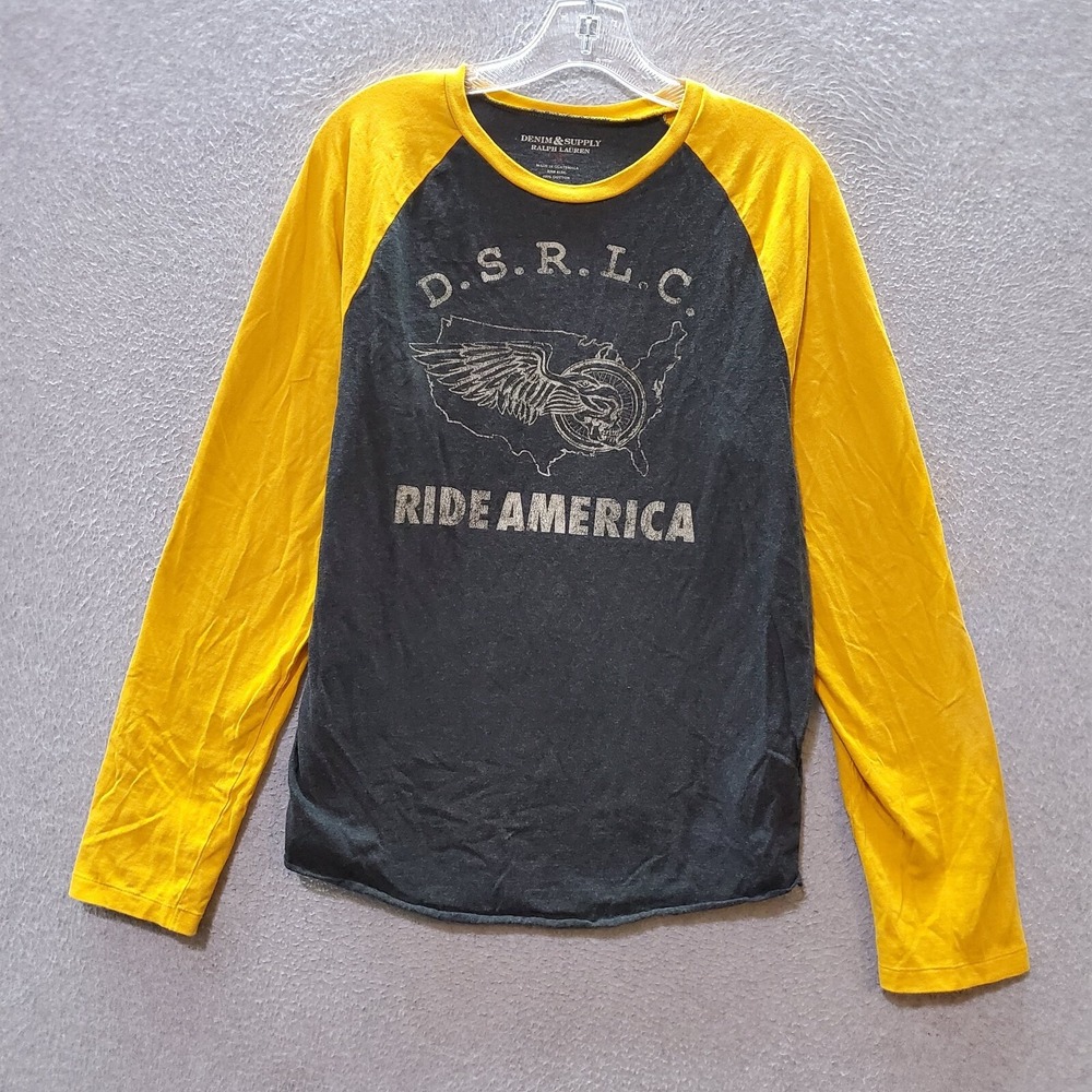 Denim & Supply Women Top Medium Gray Colorblock T-Shirt Ride America Graphic